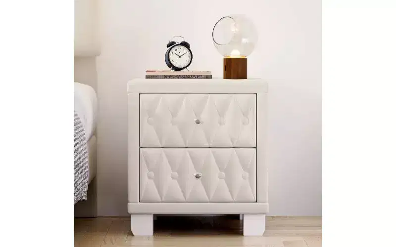 Velvet Button-Tufted Nightstand with Crystal Knobs, 2-Drawer Side Table for Bedroom Living Room, Storage Bedside Table