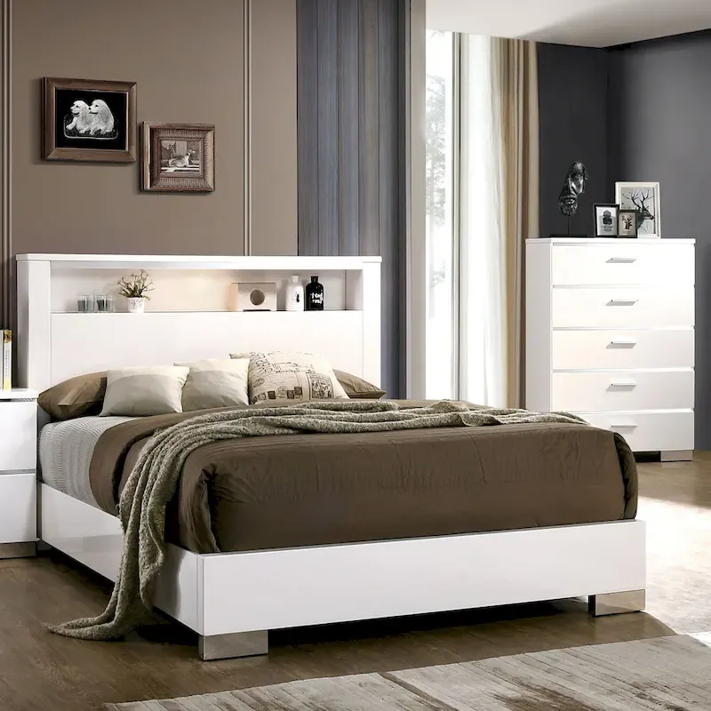 Solid Wood 2-Piece Storage Panel Bed & Tall Dresser Set | Contemporary Bedroom