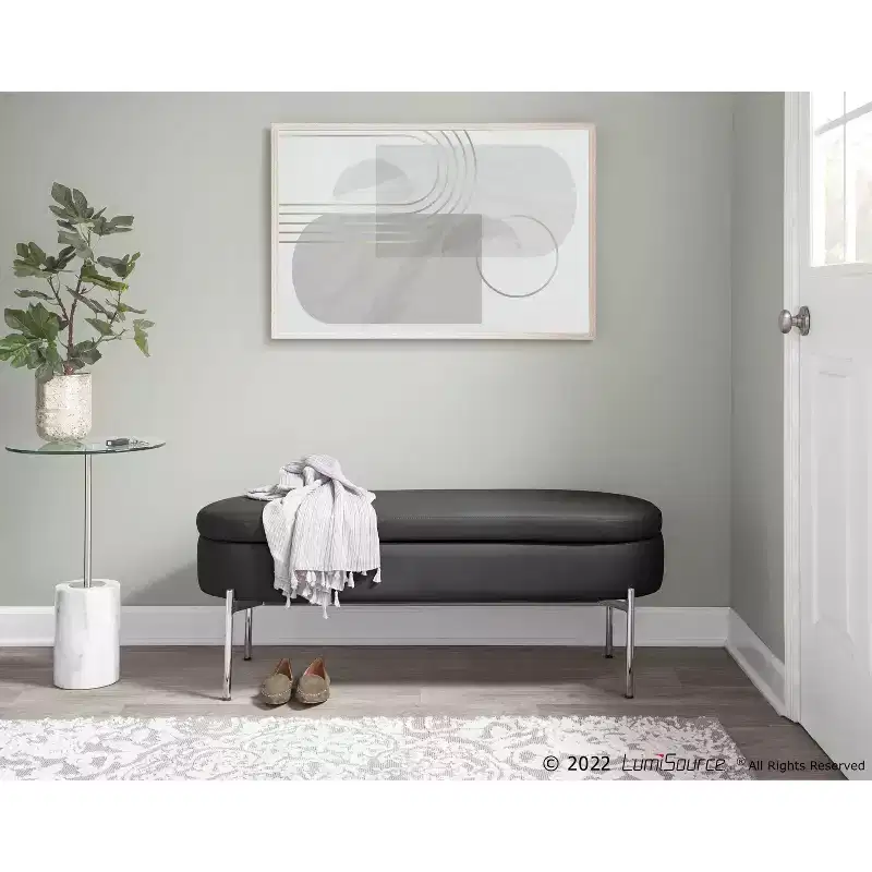 48 Chloe PU Leather Storage Bench Metal Chrome - LumiSource