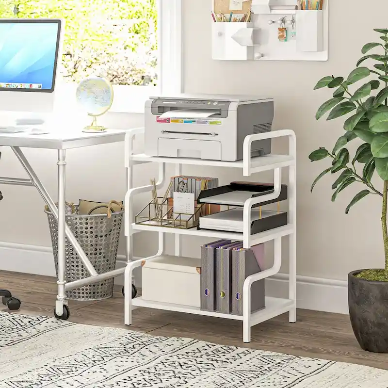 HOMCOM 3-Tier Printer Stand with Storage, Industrial Metal Printer Table for Home Office, Multi-purpose Rack Shelf