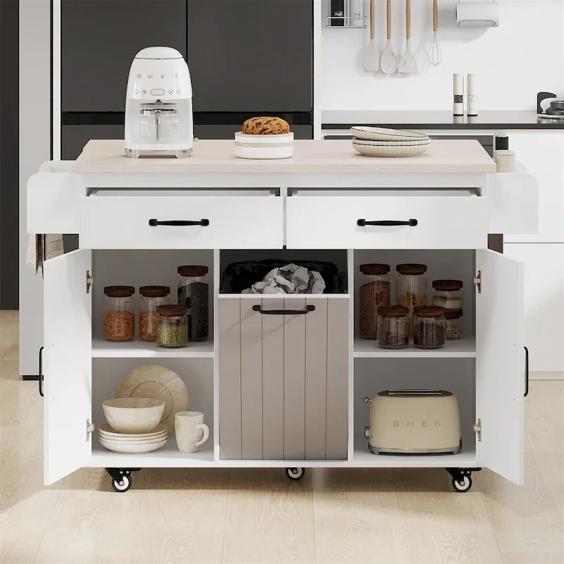 Kitchen Island with Trash Can Storage Cabinet