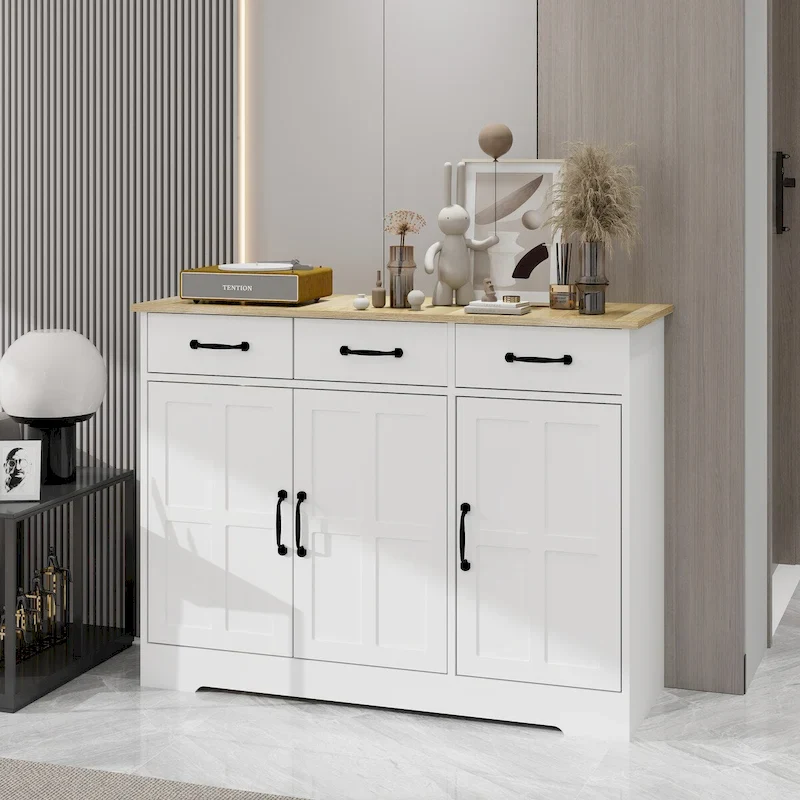 Farmhouse Sideboard Buffet Cabinet with 3 Drawers and 3 Doors