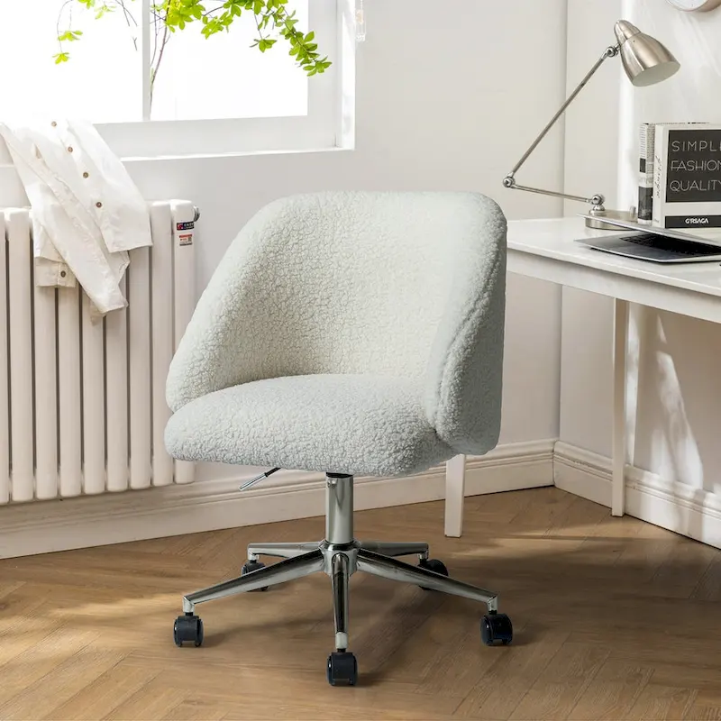 Joah Modern Boucle 360 Swivel Height Adjustable Swivel Office Chair with Rolling Wheels by HULALA HOME - N/A