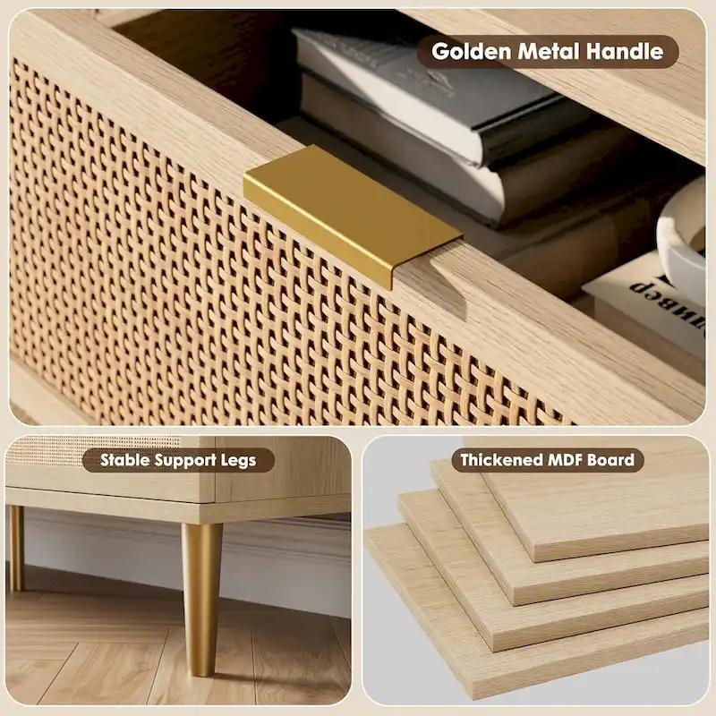 6-Drawer Dresser with Rattan Chest of Drawers