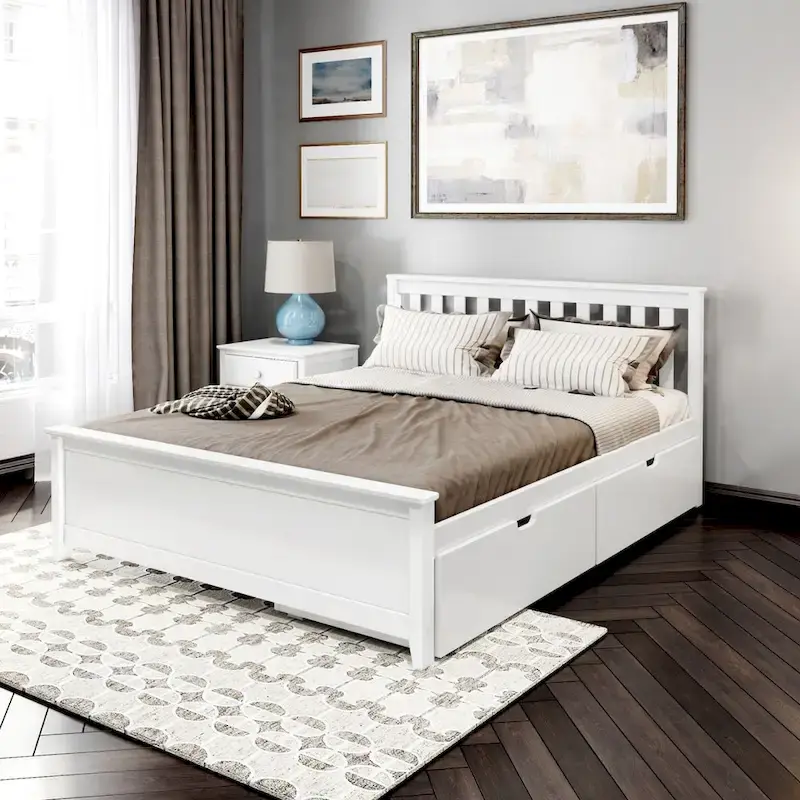 Queen Bed with Storage Drawers and Slat Headboard