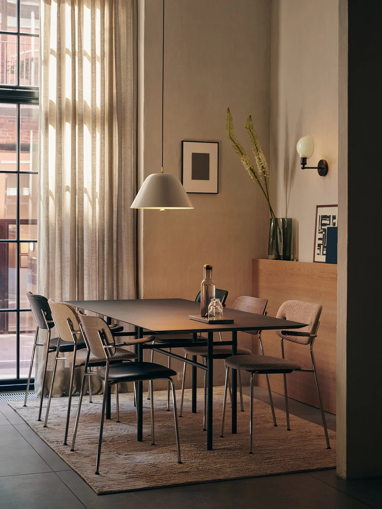 Contemporary Upholstered Seat Dining Chair Chrome Base with Wide Veneer Back for Dining Room & Office