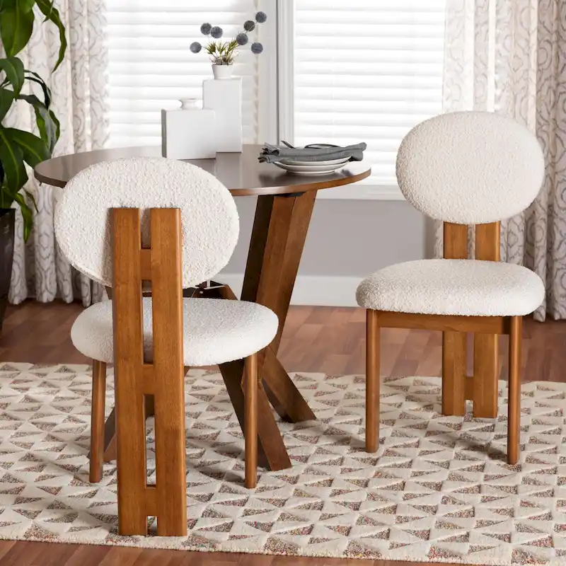 Modern Boucle Fabric and Wood 2-Piece Dining Chair Set