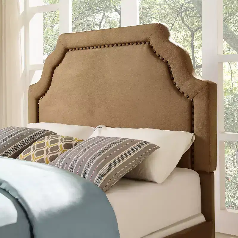 King/California King Keystone Headboard with Nailhead Trim - : Antique Brass Detail, Transitional Style