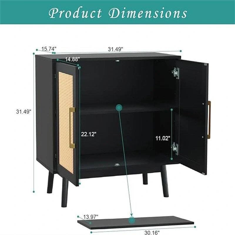 Rattan Buffet Cabinet with Doors and Adjustable Shelves