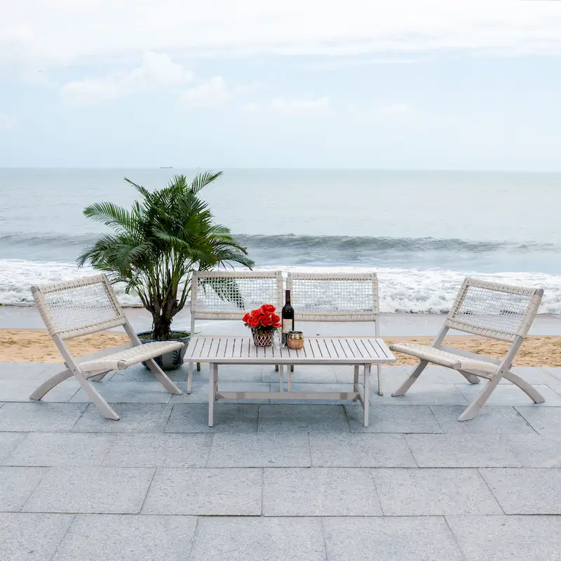 SAFAVIEH Outdoor Living Blaze 5-Piece Acacia Wood Coffee Set - Grey/Grey - 24W x 31D x 28H