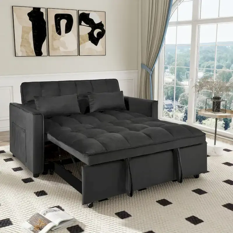 Black Convertible Sofa Bed, Full Size, Sleeps 2