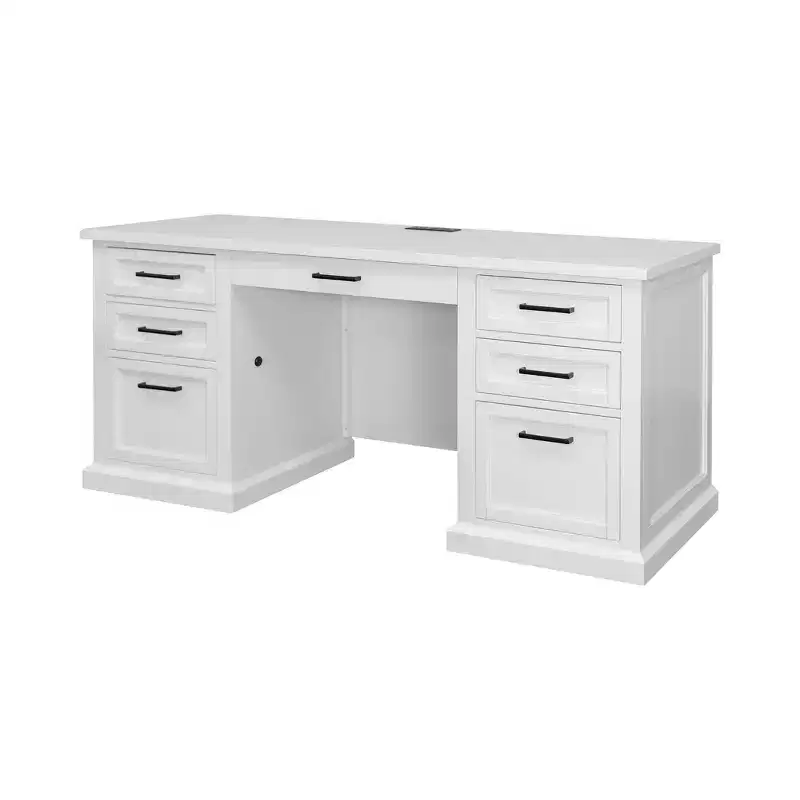 Modern Wood Credenza Desk: Executive Style, Bead Board Panels, USB Ports - Martin Furniture