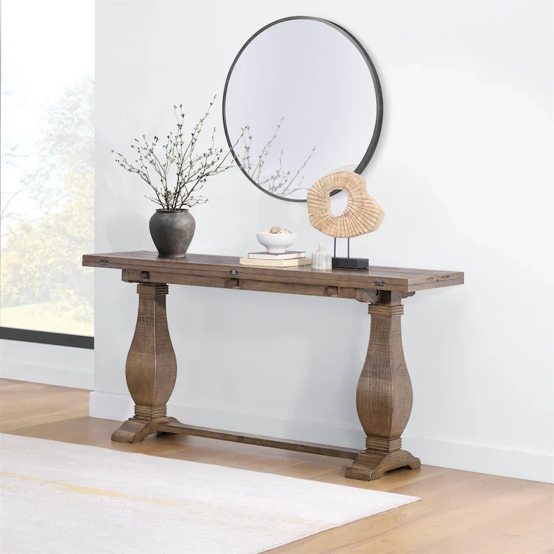 Napa 60 Solid Wood Pedestal Flip-top Sofa Console Table